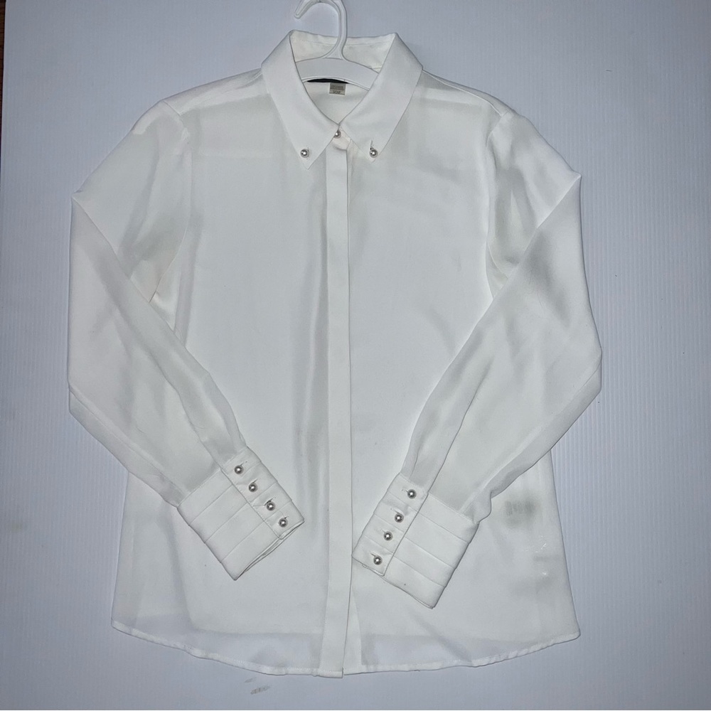 Karl Lagerfeld white sheer shirt (size small) with pearl detail